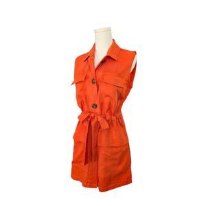 MARC NEW YORK Sleeveless Rust Button Down Waist Tie Four Pocket Dress